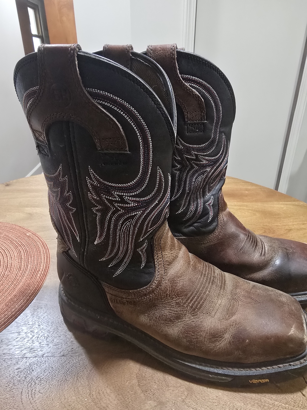 Men's Brown and Black Western Work Boots Justin